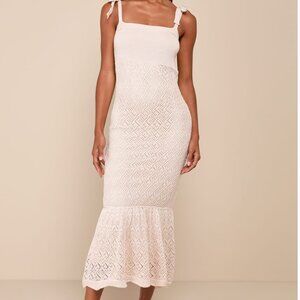 Lulus Sunny Choice Beige Tie-strap Sweater Knit Midi Dress - Size L